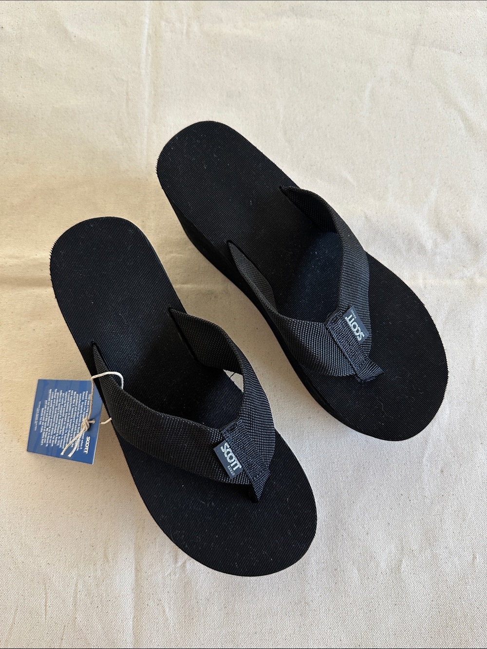 Scott Black Wedge Flip Flop Sandals for Women - Picture 3 of 9